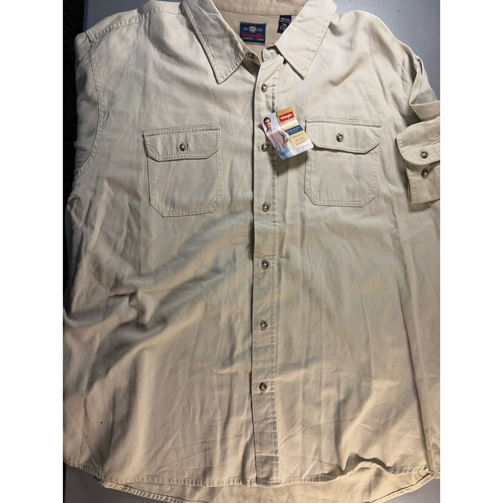 Wrangler Button Down Shirt Mens 3XL Tan 100% Cotton Long Sleeve Double Pocket - Picture 6 of 7